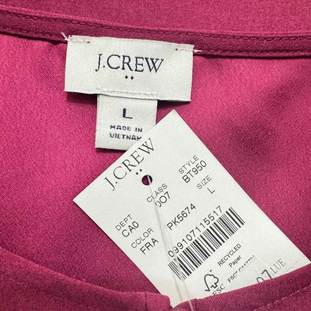 New‎ J. Crew Burgundy  Long Sleeve Keyhole Neck Blouse Top Women's Size L